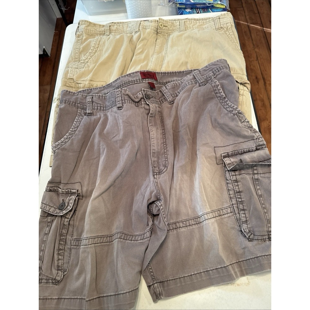 Lot Of 2 Foundry‎ Mens Shorts Size 48 Gray Khaki Cargo Cotton Blend Faded Grunge